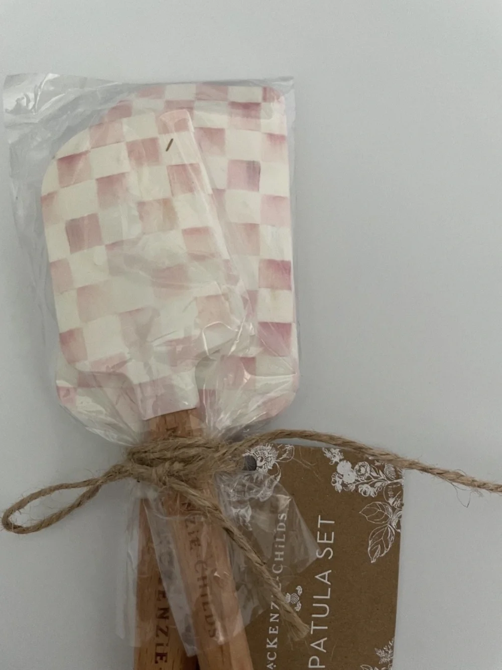 MacKenzie-Childs Pink Check Silicone Spatula Set of 2 NEW Kitchen Utensils